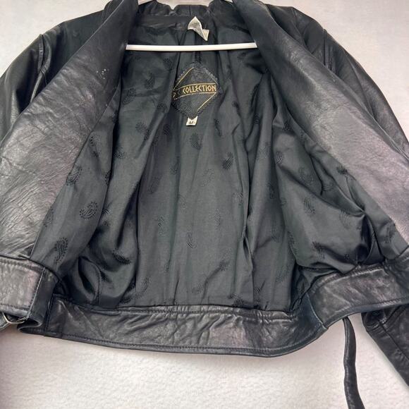 PC Collection Jacket Womens M Black Leather Bomber Moto Biker Rider - Picture 12 of 16